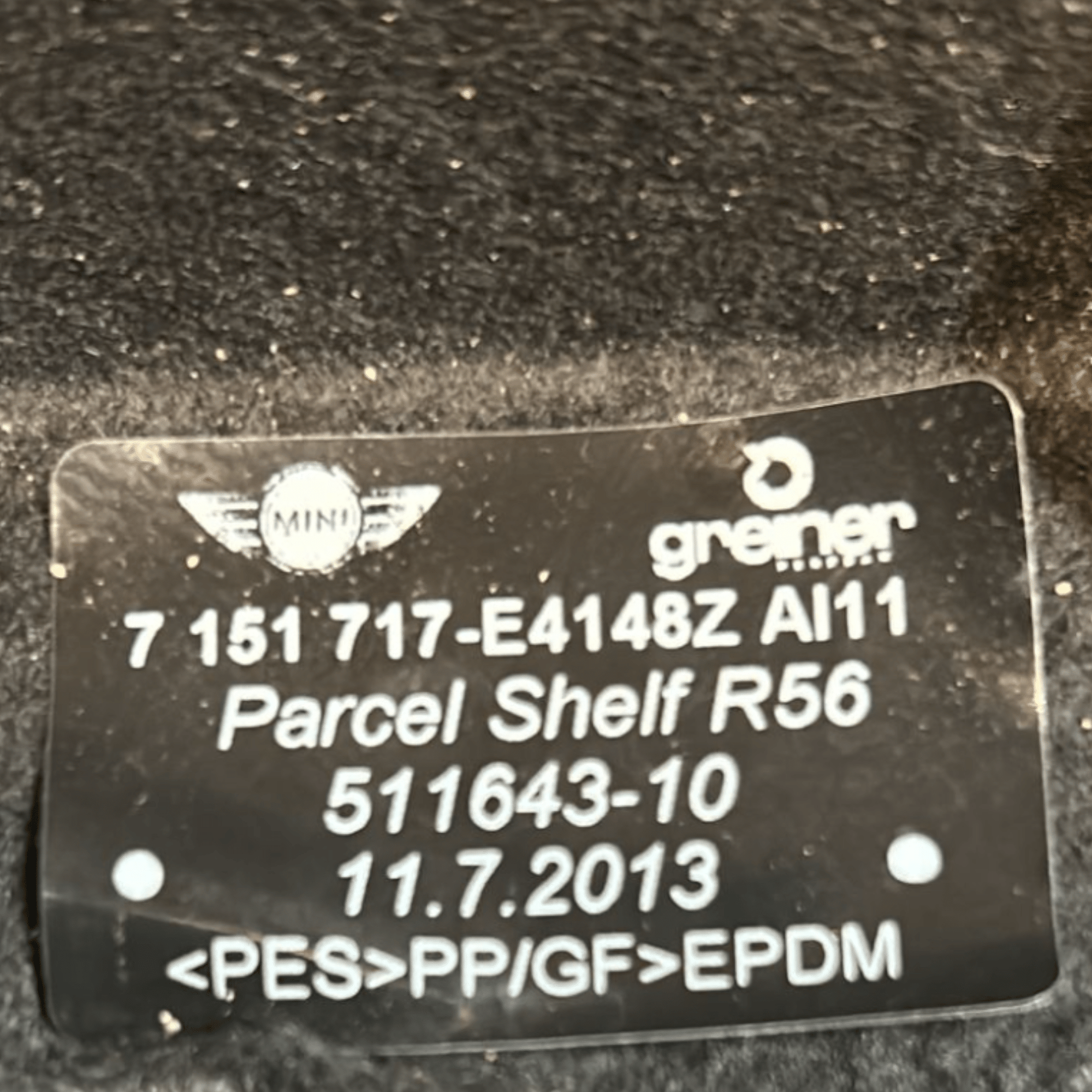 Ripiano / Cappelliera Mini Cooper One F55 (2014 >) cod:511643 - 10 - F&P CRASH SRLS - Ricambi Usati