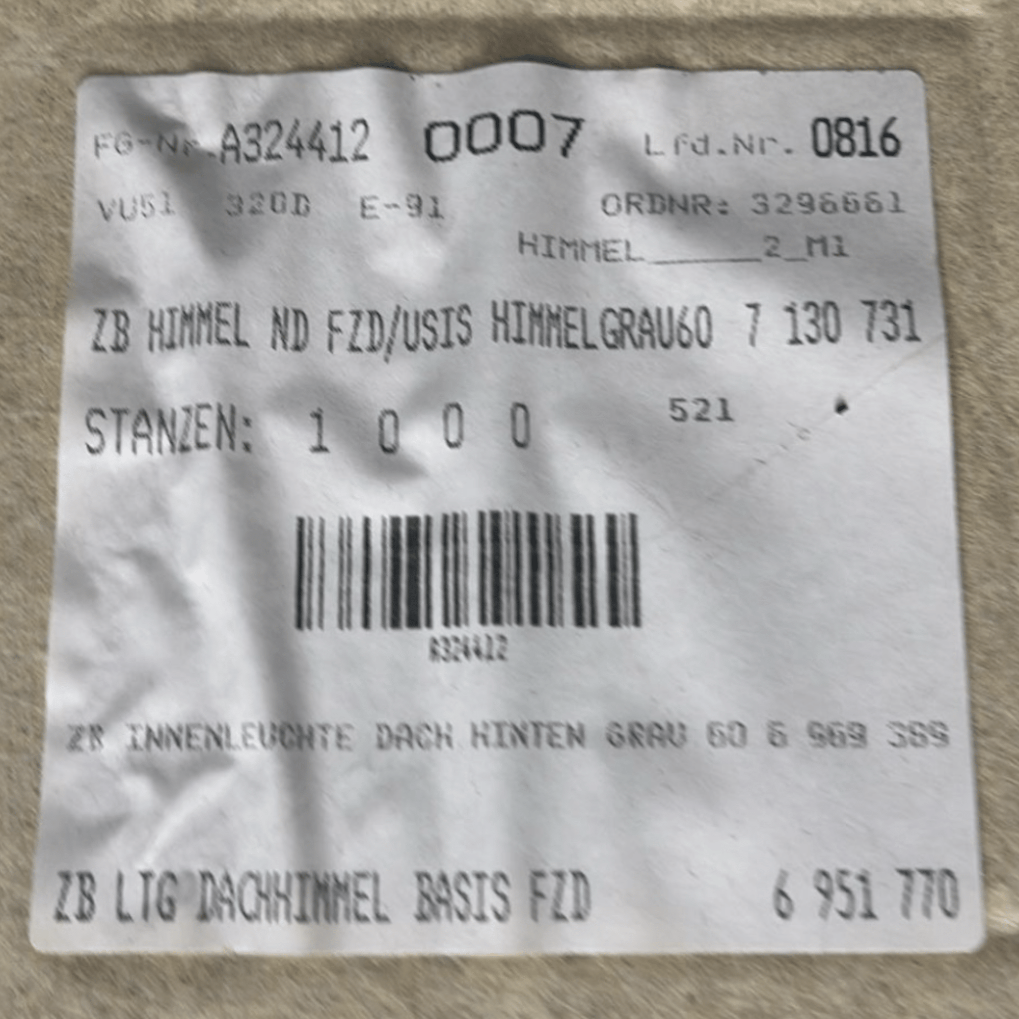 Sottotetto / Cielo BMW Serie 3 (E91) SW cod.7130731 - 18 (2005 > 2013) cod.7130731 cod.6951770 - F&P CRASH SRLS - Ricambi Usati